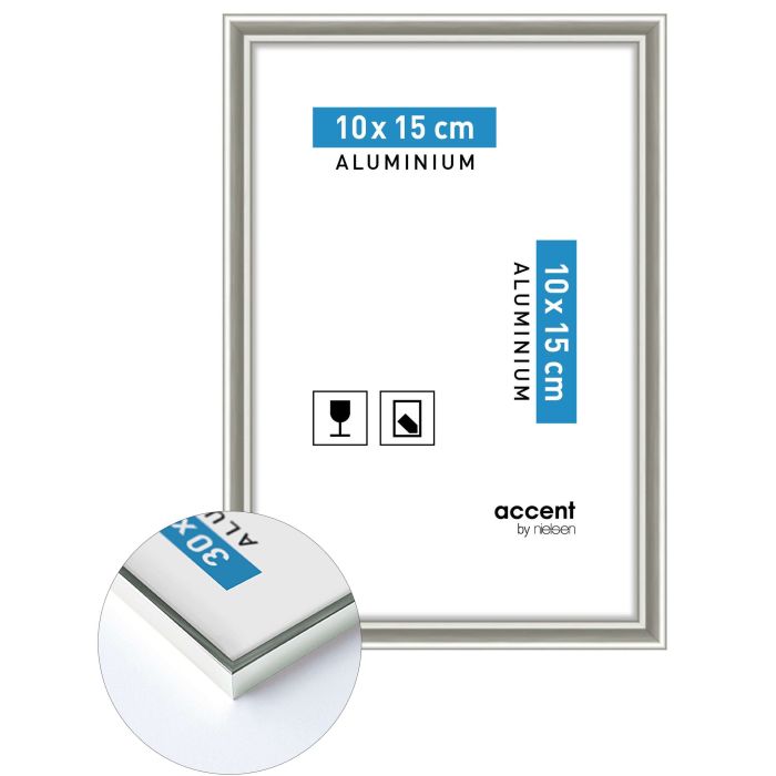 Aluminium Bilderrahmen Accent, 10 x 15 cm, Hellgrau, matt, Glas