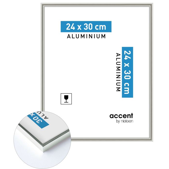 Aluminium Bilderrahmen Accent, 24 x 30 cm, Hellgrau, matt, Glas