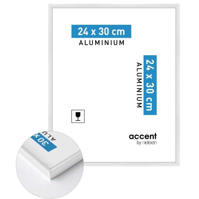 Aluminium Bilderrahmen Accent, 24 x 30 cm, Weiß, glänzend, Glas
