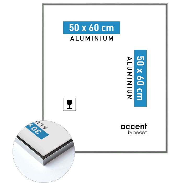 Aluminium Bilderrahmen Accent, 50 x 60 cm, Grau, glänzend, Glas