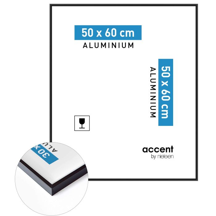 Aluminium Bilderrahmen Accent, 50 x 60 cm, Schwarz, matt, Glas