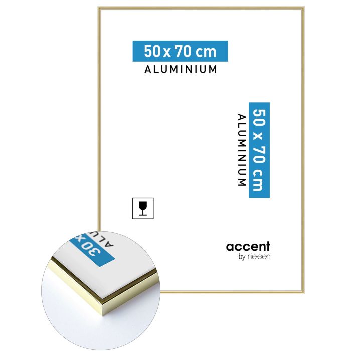 Aluminium Bilderrahmen Accent, 50 x 70 cm, Gold, glänzend, Glas