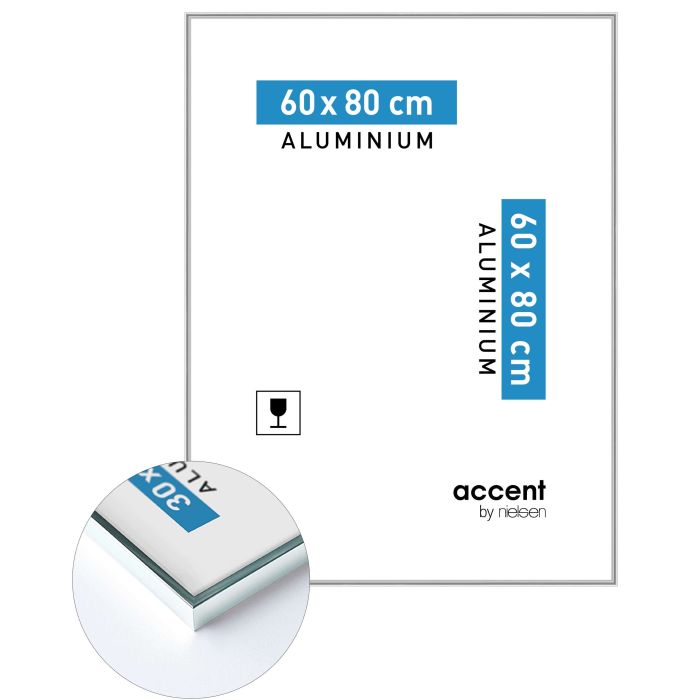 Aluminium Bilderrahmen Accent, 60 x 80 cm, Silber, glänzend, Glas
