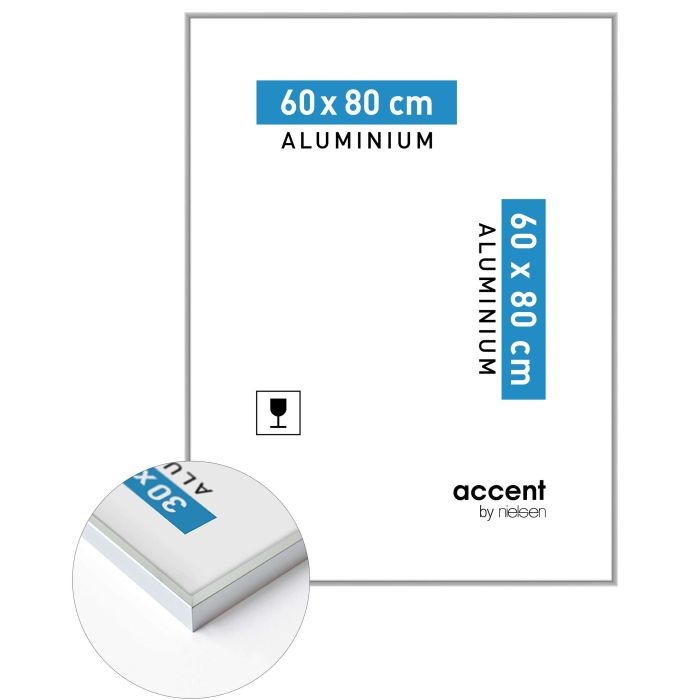 Aluminium Bilderrahmen Accent, 60 x 80 cm, Silber, matt, Glas
