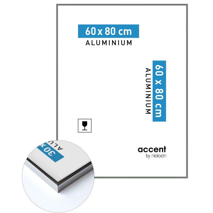 Aluminium Bilderrahmen Accent, 60 x 80 cm, Grau, glänzend, Glas