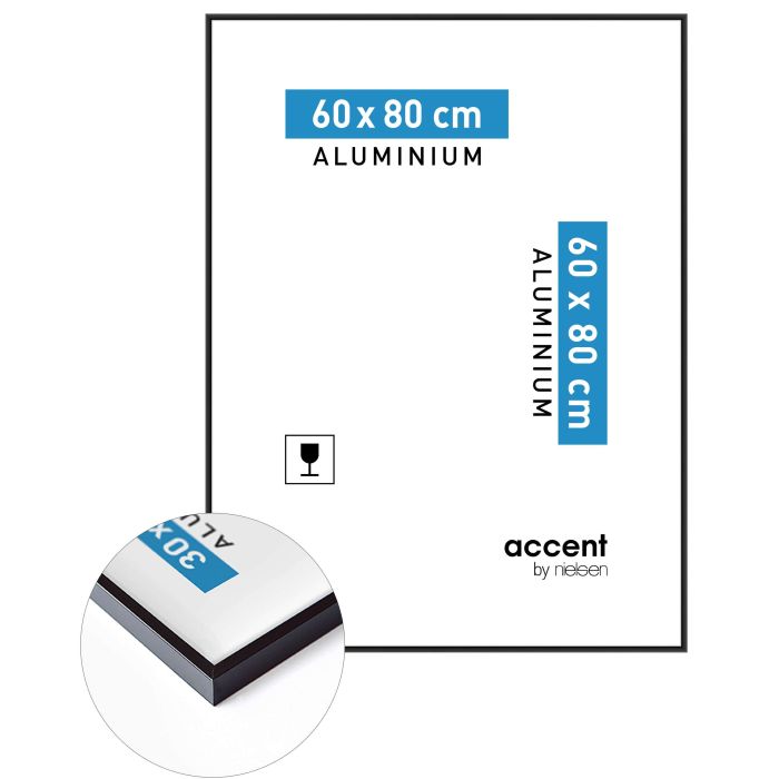 Aluminium Bilderrahmen Accent, 60 x 80 cm, Schwarz, matt, Glas