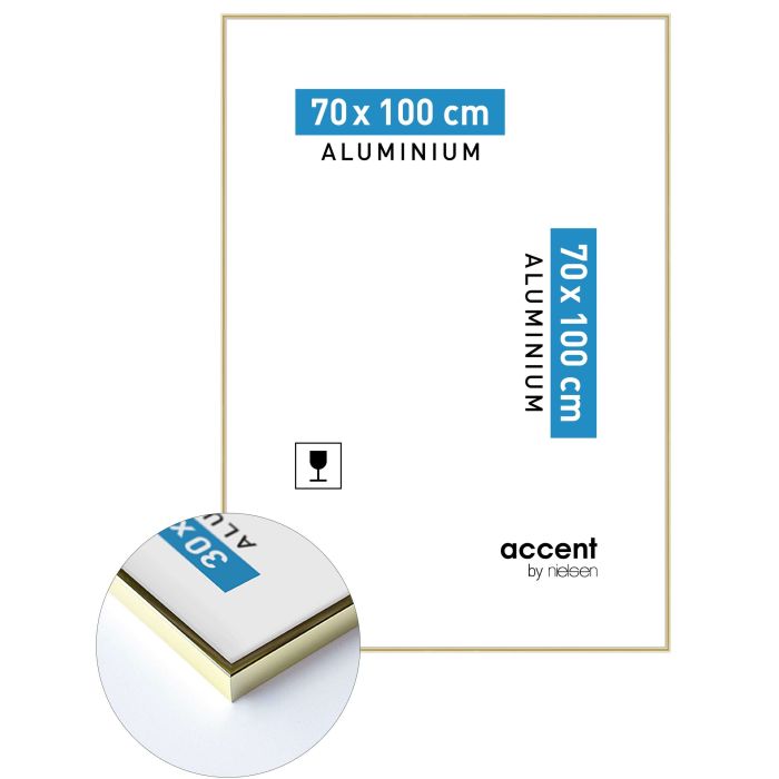 Aluminium Bilderrahmen Accent, 70 x 100 cm, Gold, glänzend, Glas