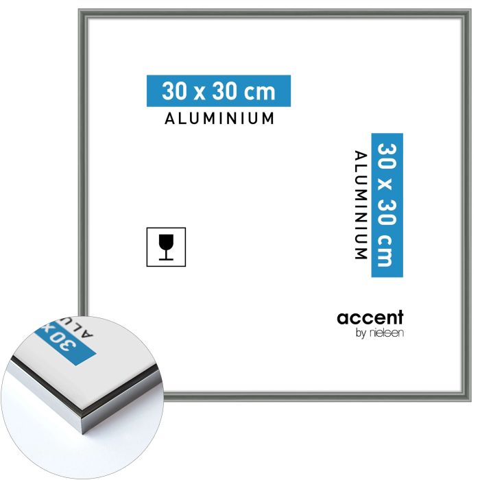 Aluminium Bilderrahmen Accent, 30 x 30 cm, Grau, glänzend, Glas