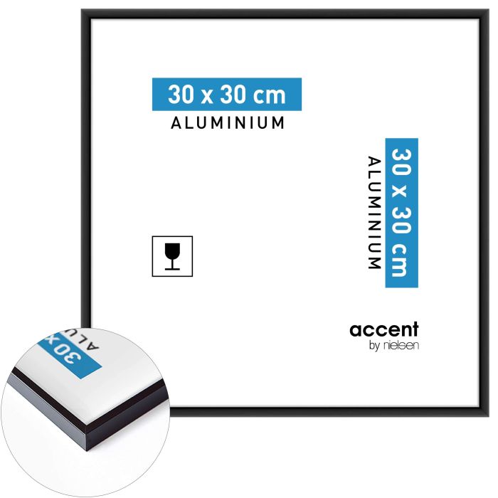 Aluminium Bilderrahmen Accent, 30 x 30 cm, Schwarz, matt, Glas