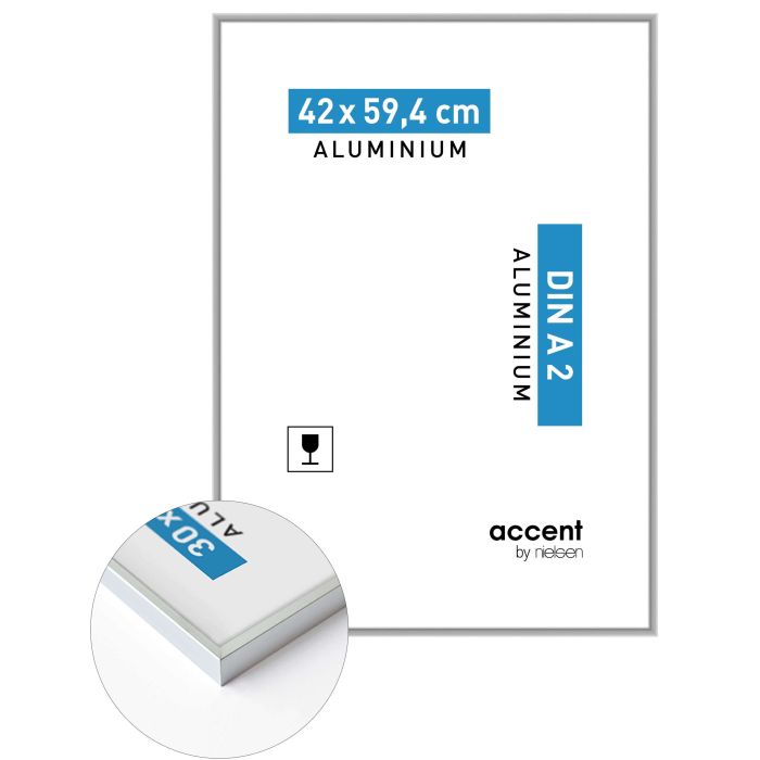 Aluminium Bilderrahmen Accent, 59,4 x 84,1 cm (A1), Silber, matt, Glas