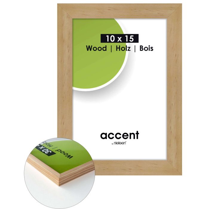 Holz Bilderrahmen Accent Wood, 10 x 15 cm, Hellbraun, matt, Glas