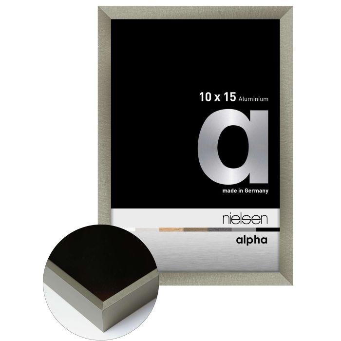 Aluminium Bilderrahmen Alpha, 10 x 15 cm, Grau, gebürstet, Glas