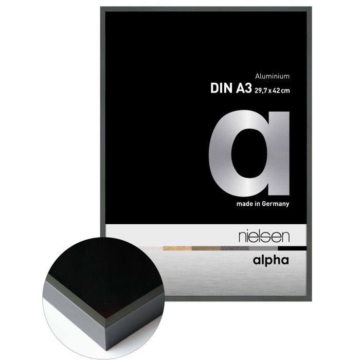 Aluminium Bilderrahmen Alpha, 29,7 x 42 cm (A3), Grau, matt, Glas