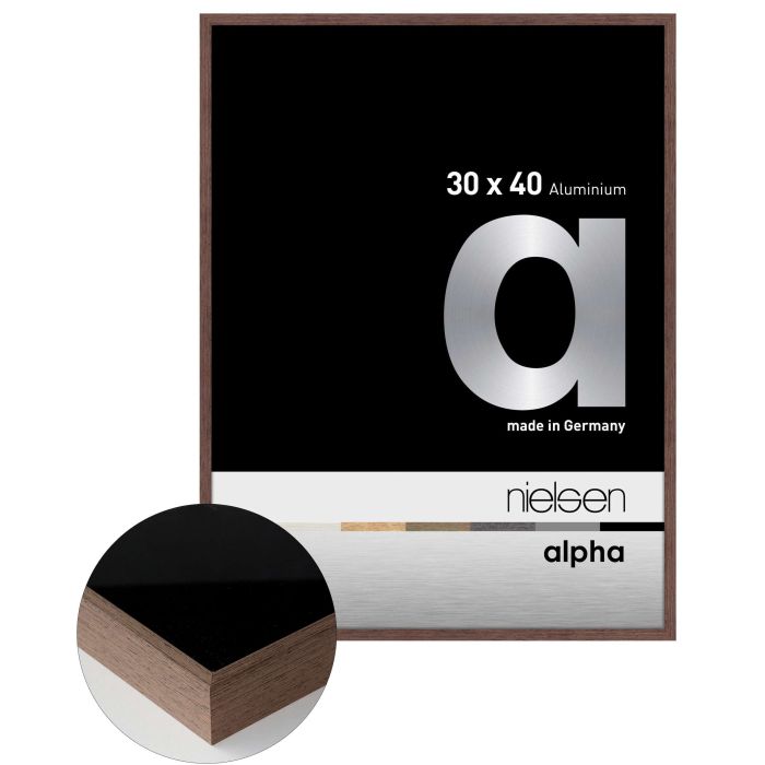 Aluminium Bilderrahmen Alpha, 30 x 40 cm, Braun, matt, Glas