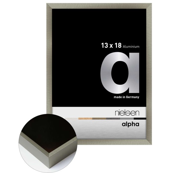 Aluminium Bilderrahmen Alpha, 13 x 18 cm, Grau, gebürstet, Glas