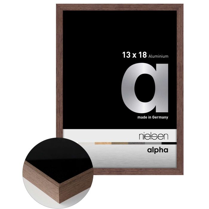 Aluminium Bilderrahmen Alpha, 13 x 18 cm, Braun, matt, Glas