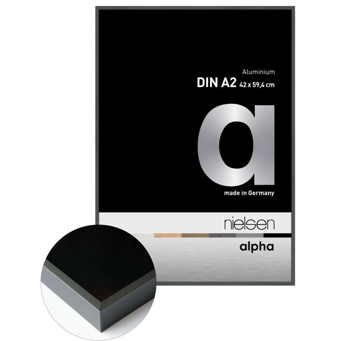 Aluminium Bilderrahmen Alpha, 42 x 59,4 cm (A2), Grau, matt, Glas