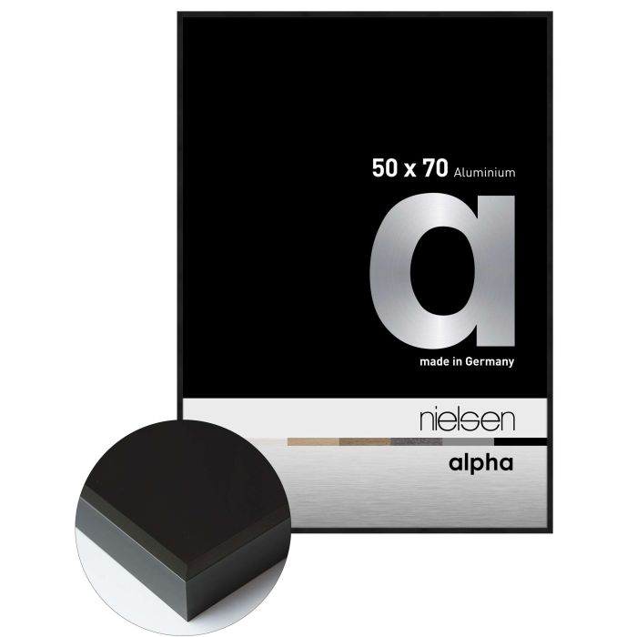 Aluminium Bilderrahmen Alpha, 50 x 70 cm, Schwarz, matt, Glas