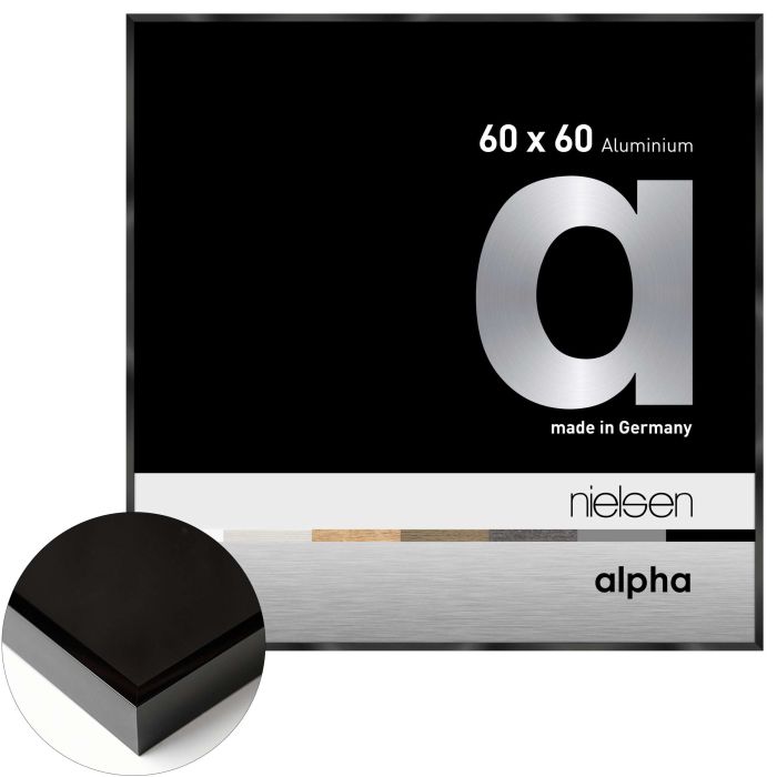 Aluminium Bilderrahmen Alpha, 60 x 60 cm, Schwarz, glänzend, Glas