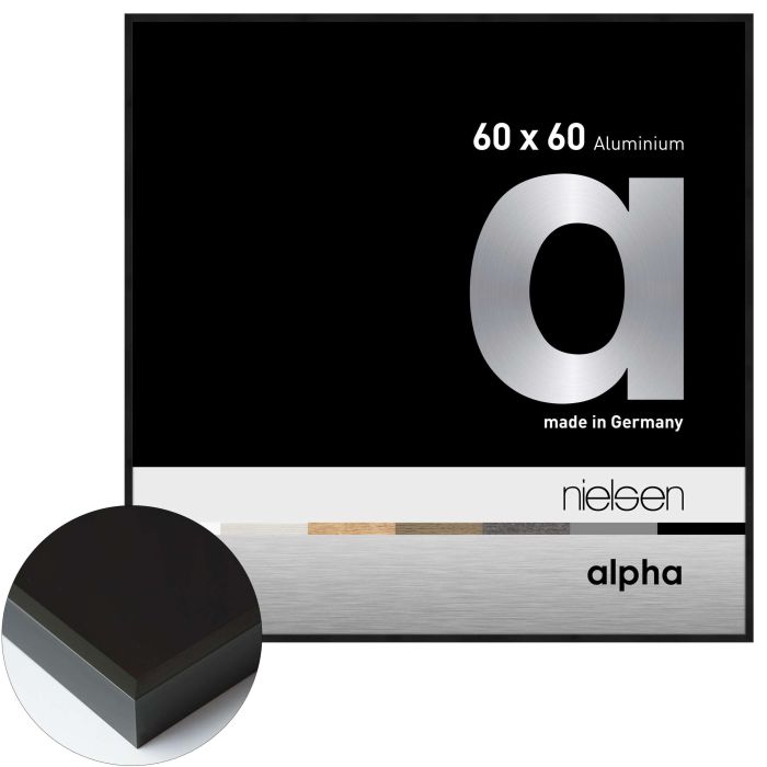 Aluminium Bilderrahmen Alpha, 60 x 60 cm, Schwarz, matt, Glas