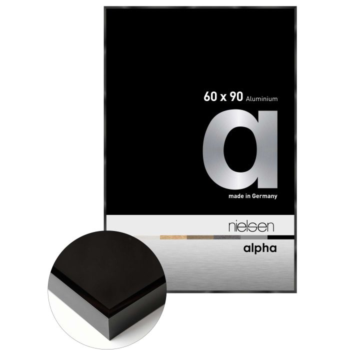 Aluminium Bilderrahmen Alpha, 60 x 90 cm, Schwarz, glänzend, Glas