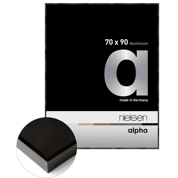 Aluminium Bilderrahmen Alpha, 70 x 90 cm, Schwarz, glänzend, Glas