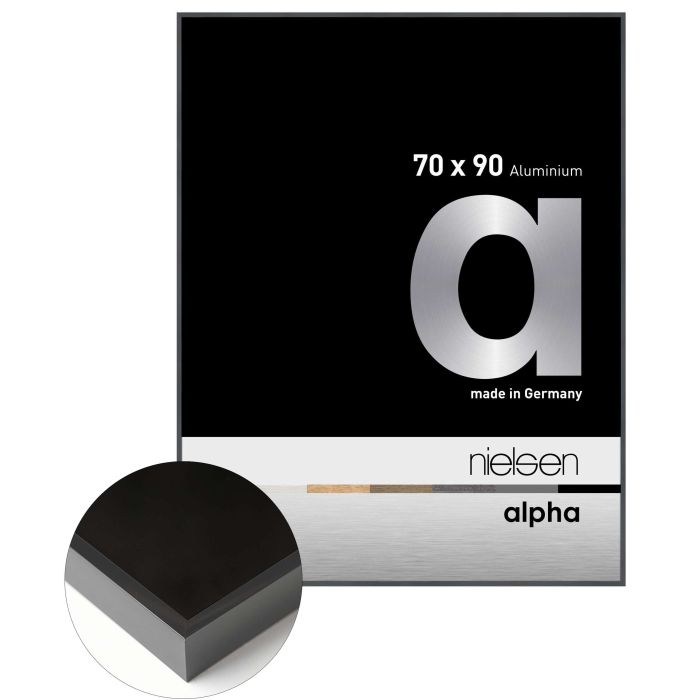 Aluminium Bilderrahmen Alpha, 70 x 90 cm, Dunkelgrau, glänzend, Glas