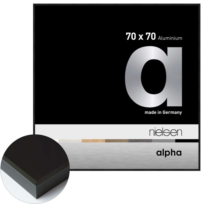 Aluminium Bilderrahmen Alpha, 70 x 70 cm, Schwarz, matt, Glas