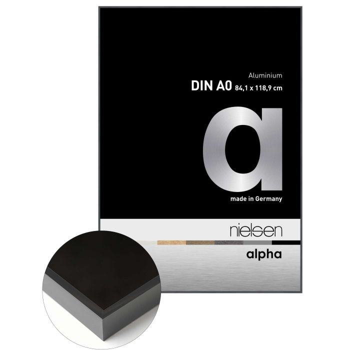 Aluminium Bilderrahmen Alpha, 84,1 x 118,9 cm (A0), Dunkelgrau, glänzend, Glas