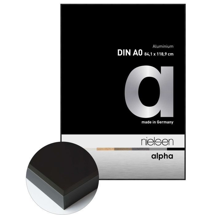 Aluminium Bilderrahmen Alpha, 84,1 x 118,9 cm (A0), Schwarz, matt, Glas