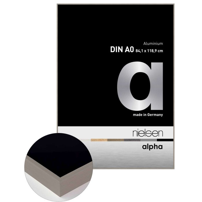 Aluminium Bilderrahmen Alpha, 84,1 x 118,9 cm (A0), Hellgrau, matt, Glas