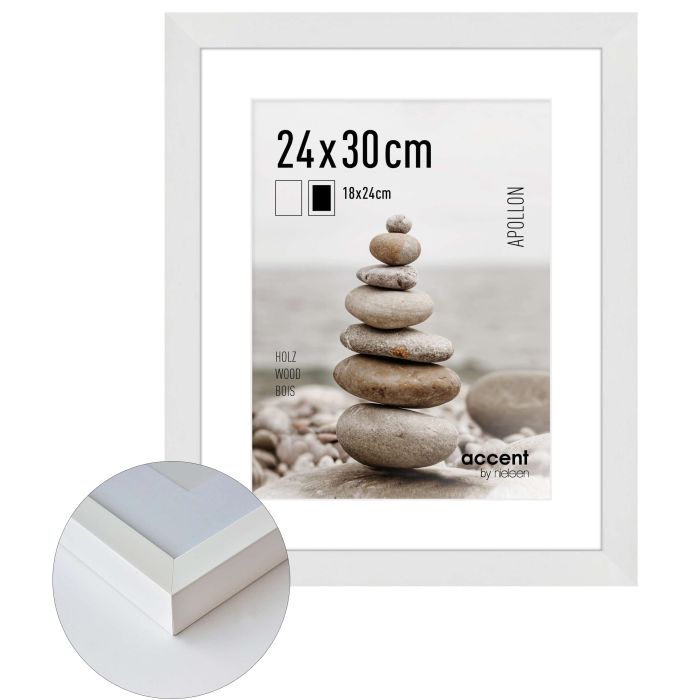 Holz Bilderrahmen Apollon, 24 x 30 cm, Weiß, matt, Glas