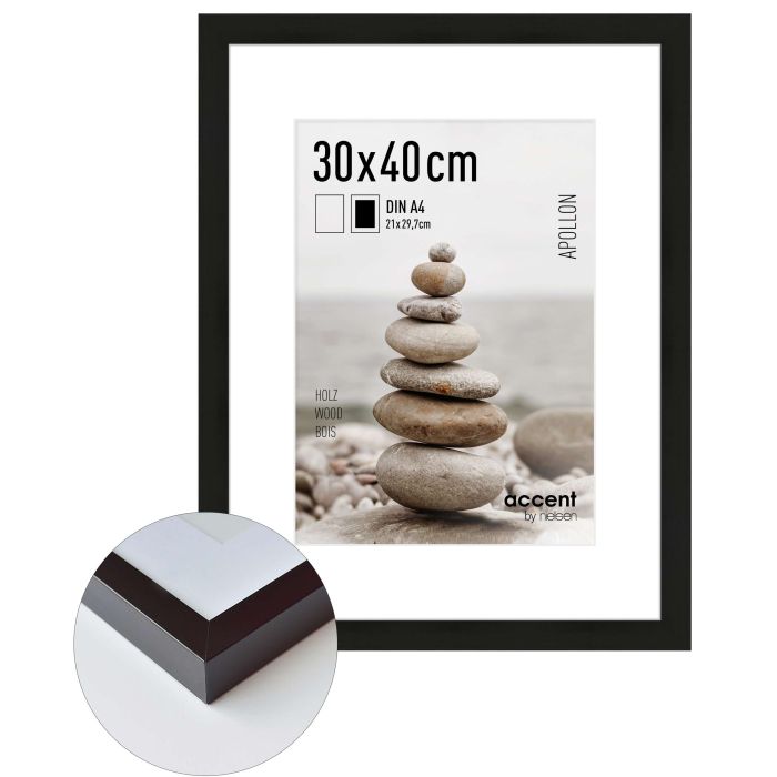 Holz Bilderrahmen Apollon, 30 x 40 cm, Schwarz, matt, Glas