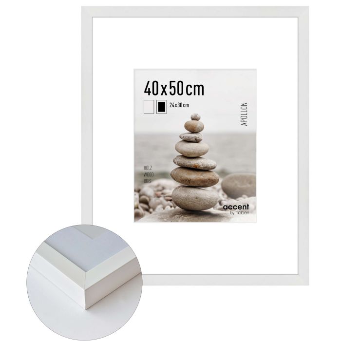 Holz Bilderrahmen Apollon, 40 x 50 cm, Weiß, matt, Glas