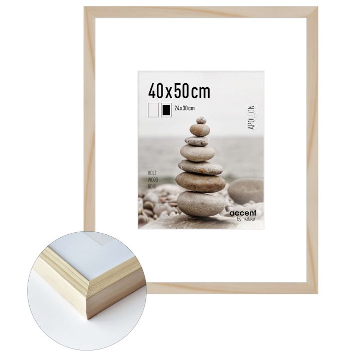 Holz Bilderrahmen Apollon, 40 x 50 cm, Hellbraun, matt, Glas