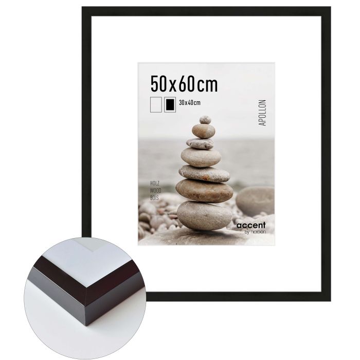 Holz Bilderrahmen Apollon, 50 x 60 cm, Schwarz, matt, Glas