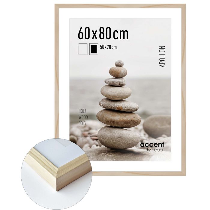 Holz Bilderrahmen Apollon, 60 x 80 cm, Hellbraun, matt, Glas