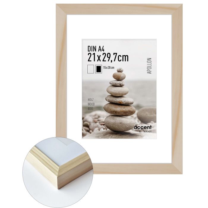 Holz Bilderrahmen Apollon, 21 x 29,7 cm (A4), Hellbraun, matt, Glas
