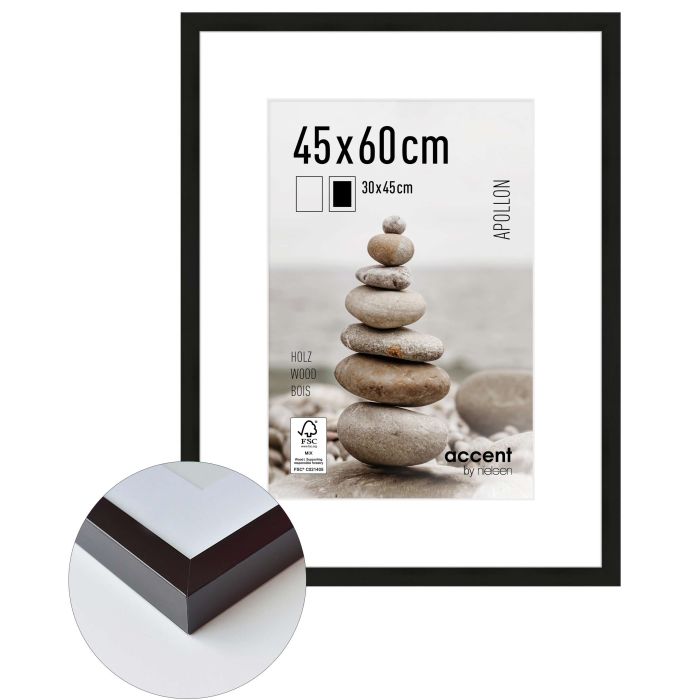 Holz Bilderrahmen Apollon, 45 x 60 cm, Schwarz, matt, Glas