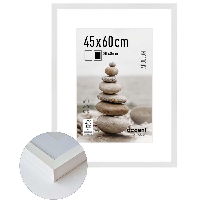 Holz Bilderrahmen Apollon, 45 x 60 cm, Weiß, matt, Glas