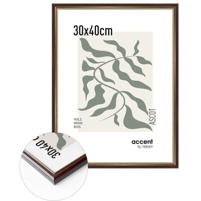 Holz Bilderrahmen Ascot, 30 x 40 cm, Dunkelbraun, matt, Glas