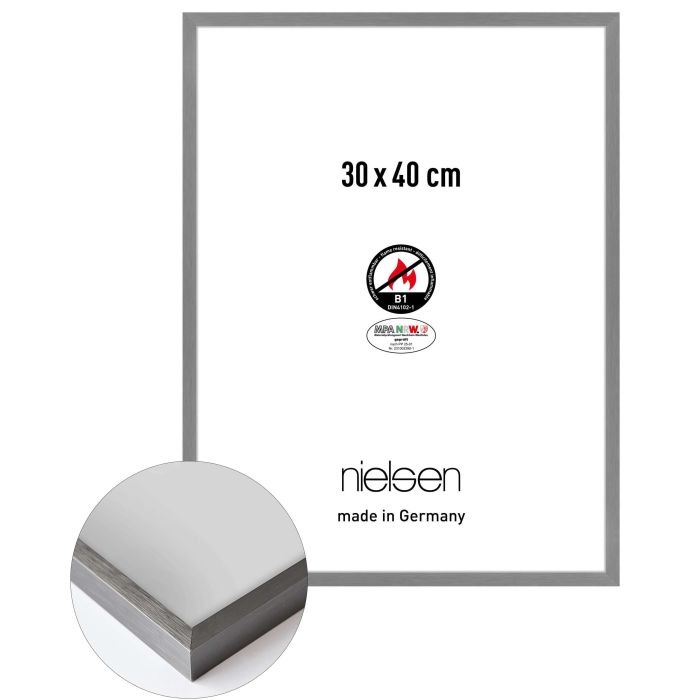 Aluminium Bilderrahmen C2-B1, 30 x 40 cm, Grau, gebürstet, Glas