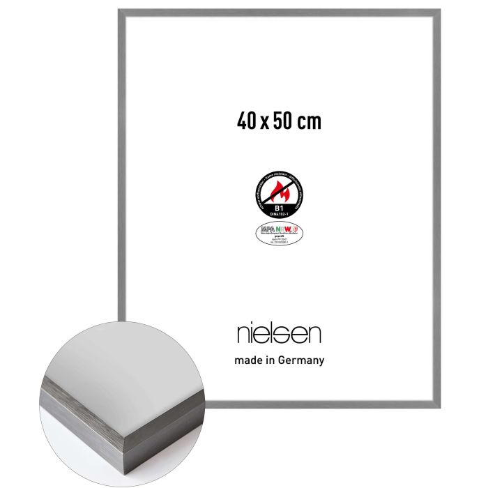 Aluminium Bilderrahmen C2-B1, 40 x 50 cm, Grau, gebürstet, Glas