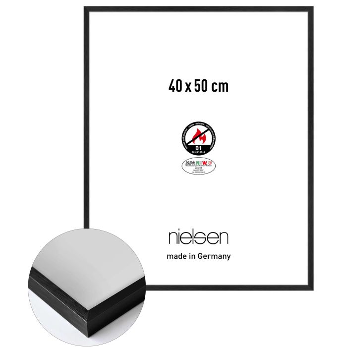 Aluminium Bilderrahmen C2-B1, 40 x 50 cm, Schwarz, gebürstet, Glas