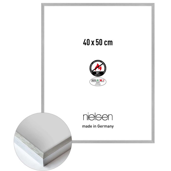 Aluminium Bilderrahmen C2-B1, 40 x 50 cm, Silber, gebürstet, Glas