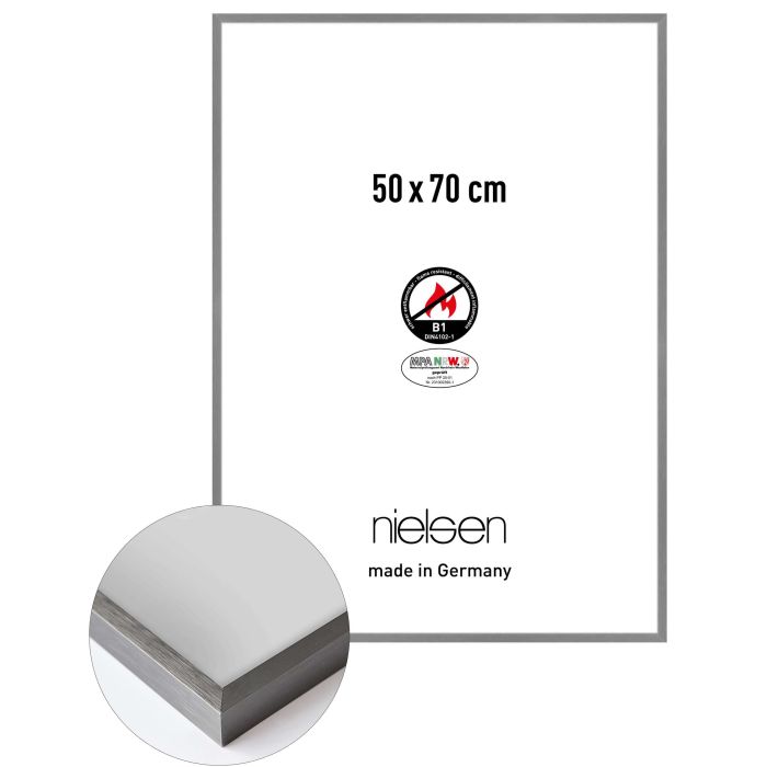 Aluminium Bilderrahmen C2-B1, 50 x 70 cm, Grau, gebürstet, Glas
