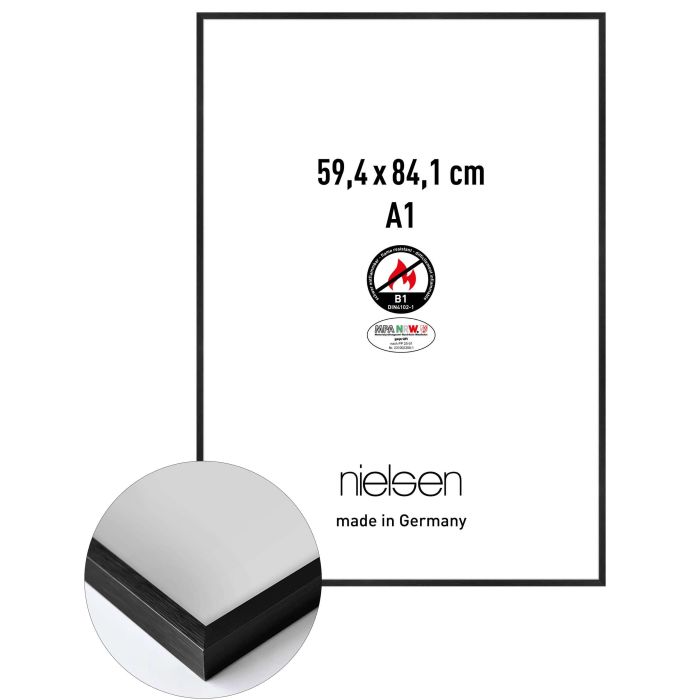 Aluminium Bilderrahmen C2-B1, 59,4 x 84,1 cm (A1), Schwarz, gebürstet, Glas
