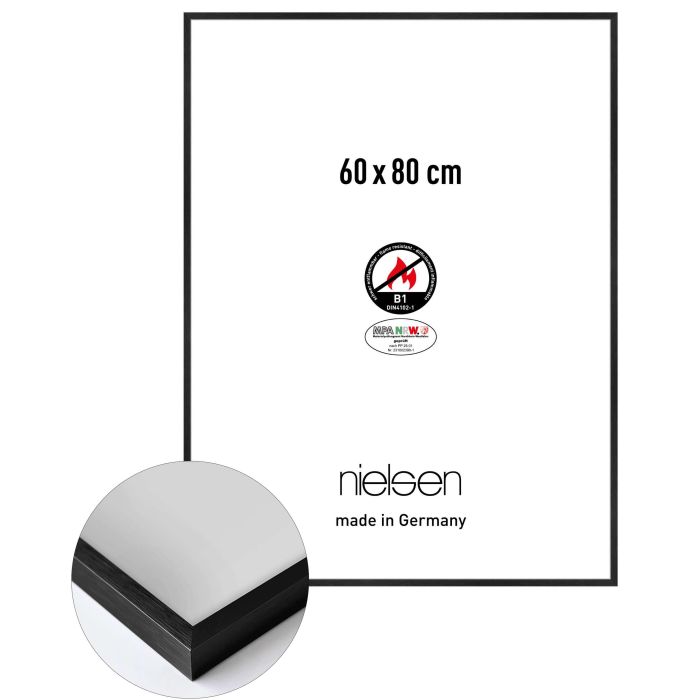 Aluminium Bilderrahmen C2-B1, 60 x 80 cm, Schwarz, gebürstet, Glas