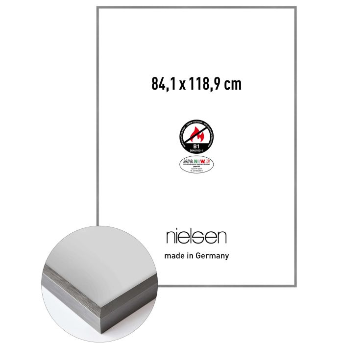 Aluminium Bilderrahmen C2-B1, 84,1 x 118,9 cm (A0), Grau, gebürstet, Glas