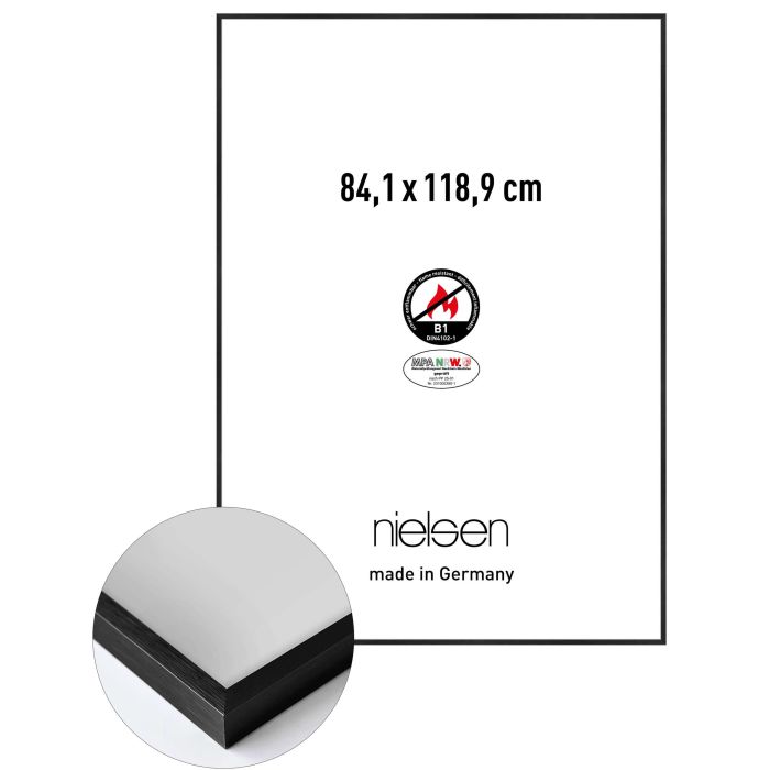 Aluminium Bilderrahmen C2-B1, 84,1 x 118,9 cm (A0), Schwarz, gebürstet, Glas